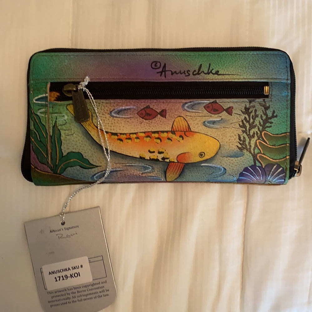 Anuschka HTF Koi Large Tote with matching zip around wallet - Picture 10 of 11